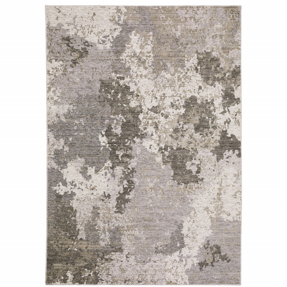 10' X 13' Grey Ivory Beige Tan Brown And Black Abstract Power Loom Stain Resistant Area Rug