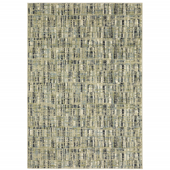 10' X 13' Green Blue Ivory Beige And Light Blue Abstract Power Loom Stain Resistant Area Rug