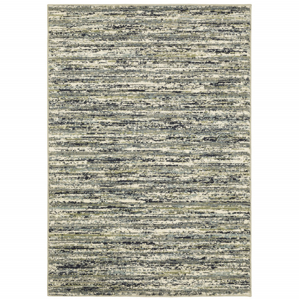 6' X 9' Blue Green Light Blue Grey And Ivory Abstract Power Loom Stain Resistant Area Rug