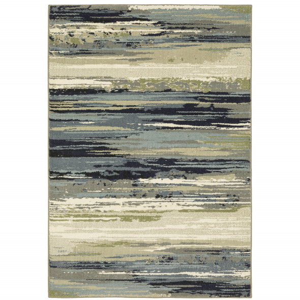 6' X 9' Blue Green Grey Light Blue And Beige Abstract Power Loom Stain Resistant Area Rug