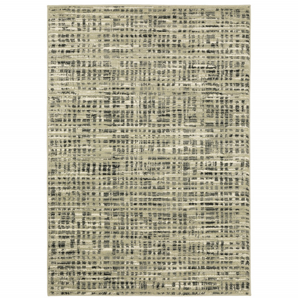 8' X 10' Beige Grey Ivory And Sage Blue Geometric Power Loom Stain Resistant Area Rug