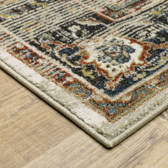 8' X 10' Beige Blue Green Rust And Grey Oriental Power Loom Stain Resistant Area Rug