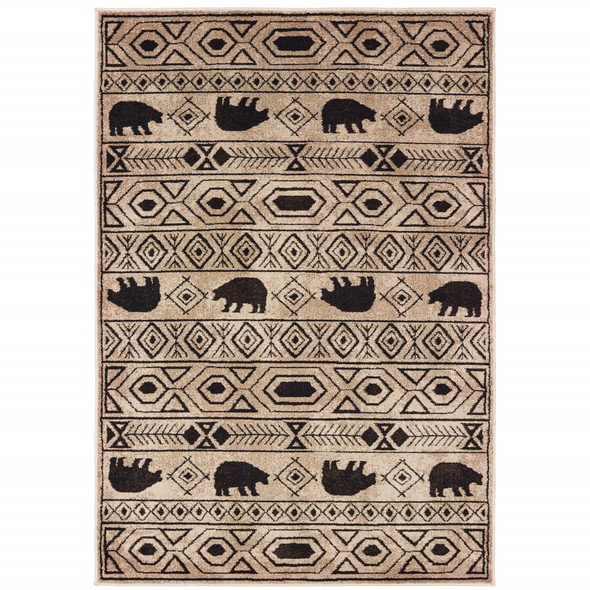 10' X 13' Ivory And Black Southwestern Power Loom Stain Resistant Area Rug