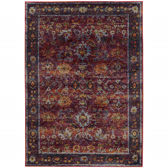 5' X 7' Red Purple Gold And Grey Oriental Power Loom Stain Resistant Area Rug