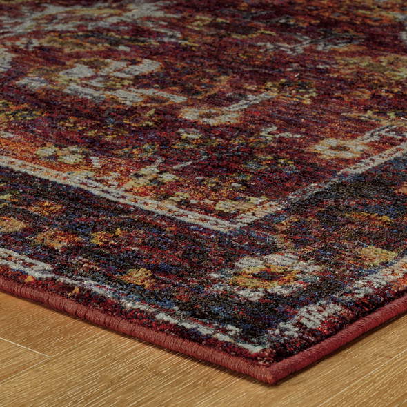 8' X 10' Red Purple Gold And Grey Oriental Power Loom Stain Resistant Area Rug