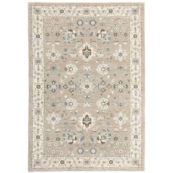 2' X 3' Beige Ivory Blue Green And Purple Oriental Power Loom Stain Resistant Area Rug