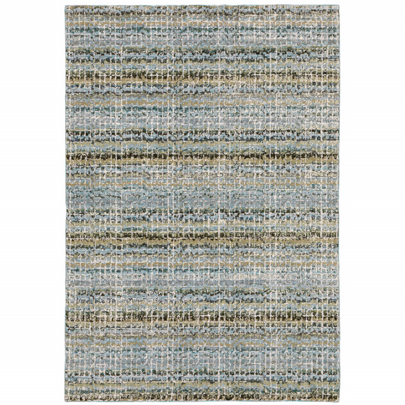 5' X 7' Blue Green Teal And Grey Abstract Power Loom Stain Resistant Area Rug