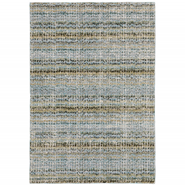 9' X 12' Blue Green Teal And Grey Abstract Power Loom Stain Resistant Area Rug