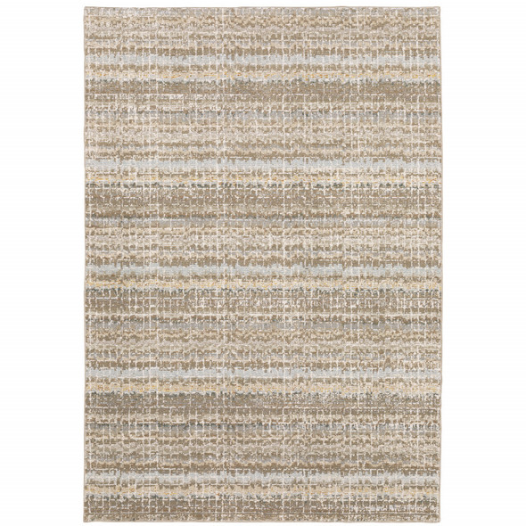 8' X 10' Ivory Grey Tan And Brown Abstract Power Loom Stain Resistant Area Rug