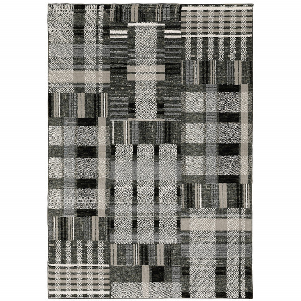 3' X 5' Black Grey And Ivory Geometric Power Loom Stain Resistant Area Rug