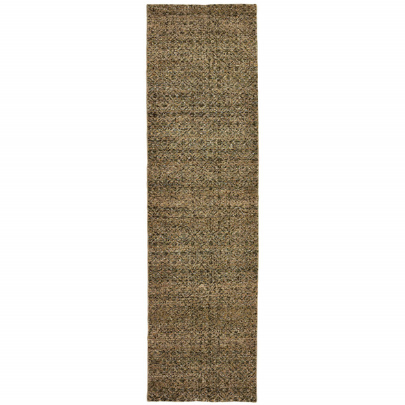 2' X 10' Brown Geometric Power Loom Runner Rug