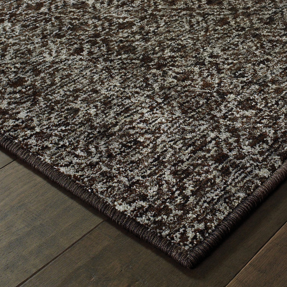 10' X 13' Charcoal Grey And Brown Geometric Power Loom Stain Resistant Area Rug
