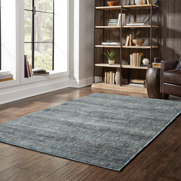 2' X 3' Blue Grey Silver And Green Power Loom Stain Resistant Area Rug