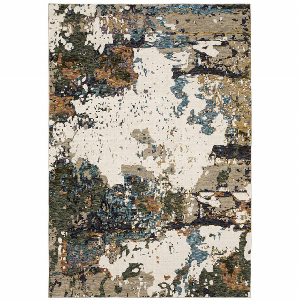 9' X 12' Green Gold And Blue Abstract Power Loom Stain Resistant Area Rug