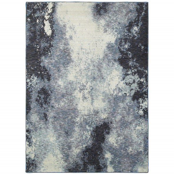 3' X 5' Navy And Ivory Abstract Power Loom Stain Resistant Area Rug