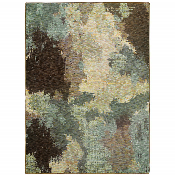 5' X 7' Blue And Brown Abstract Power Loom Stain Resistant Area Rug
