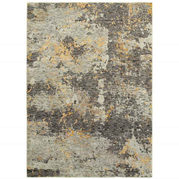 5' X 7' Grey And Gold Abstract Power Loom Stain Resistant Area Rug