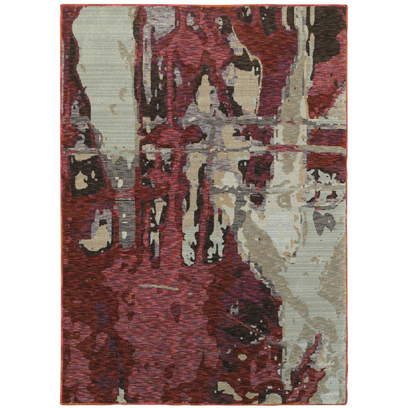 10' X 13' Red And Beige Abstract Power Loom Stain Resistant Area Rug