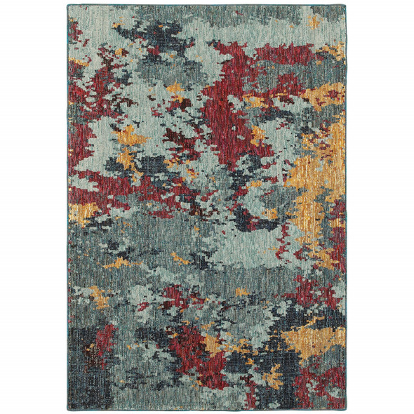 5' X 7' Blue And Red Abstract Power Loom Stain Resistant Area Rug