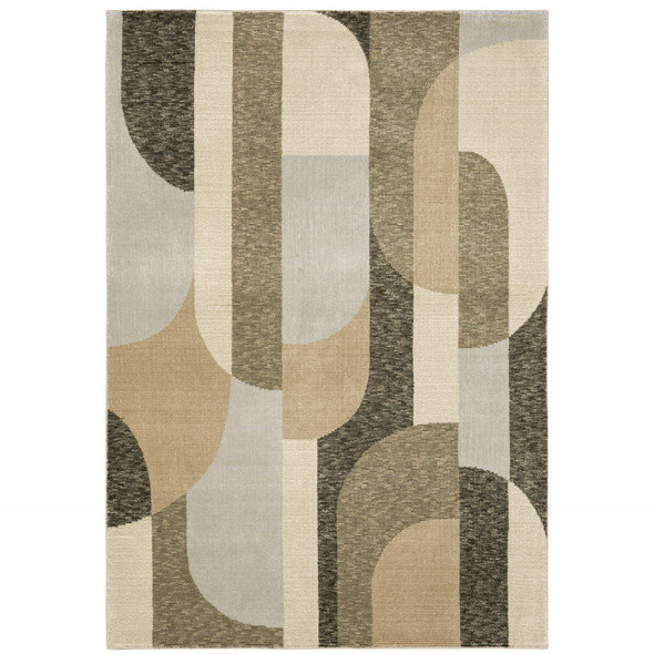 9' X 12' Brown And Ivory Geometric Power Loom Area Rug