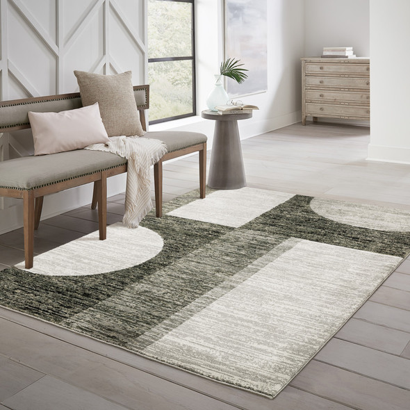 8' X 10' Charcoal Grey And Ivory Geometric Power Loom Stain Resistant Area Rug