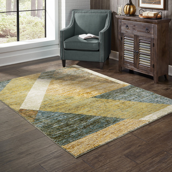 3' X 5' Gold Blue Green Rust Beige Purple And Teal Geometric Power Loom Stain Resistant Area Rug