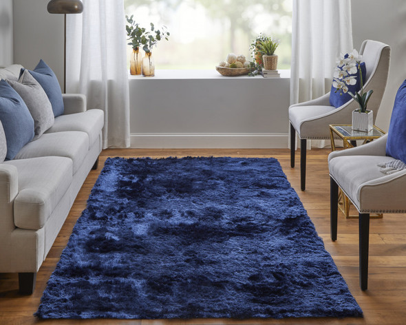 4' X 6' Blue And Black Shag Tufted Handmade Area Rug