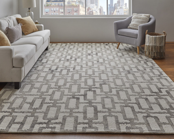 4' X 6' Ivory And Taupe Wool Geometric Tufted Handmade Area Rug