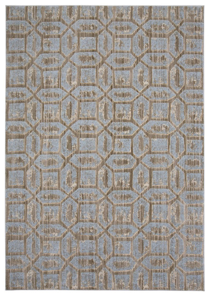 5' X 8' Blue Taupe And Ivory Floral Distressed Stain Resistant Area Rug