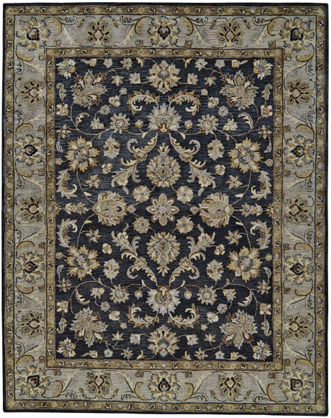 8' X 11' Blue Gray And Taupe Wool Floral Tufted Handmade Stain Resistant Area Rug