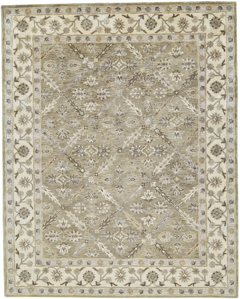 2' X 3' Green Brown And Taupe Wool Paisley Tufted Handmade Stain Resistant Area Rug
