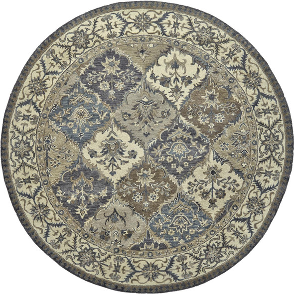 8' Blue Gray And Taupe Round Wool Paisley Tufted Handmade Stain Resistant Area Rug