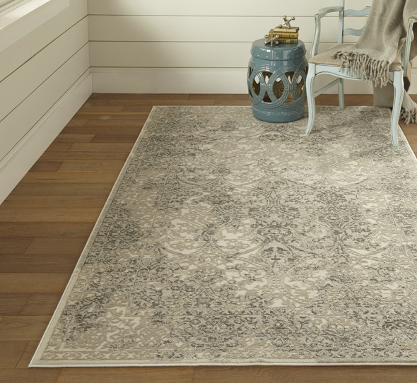 8' X 11' Ivory Gray And Black Abstract Stain Resistant Area Rug