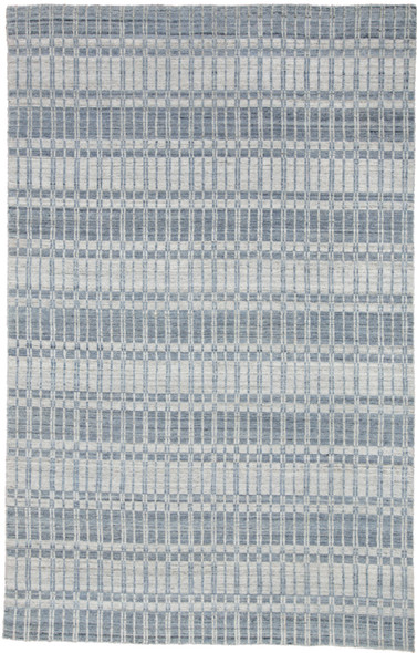 9' X 13' Blue Gray And Ivory Striped Hand Woven Area Rug