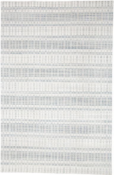 7' X 9' Ivory And Blue Striped Hand Woven Area Rug