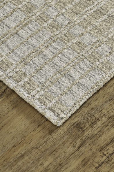 9' X 13' Tan Gray And Silver Striped Hand Woven Area Rug