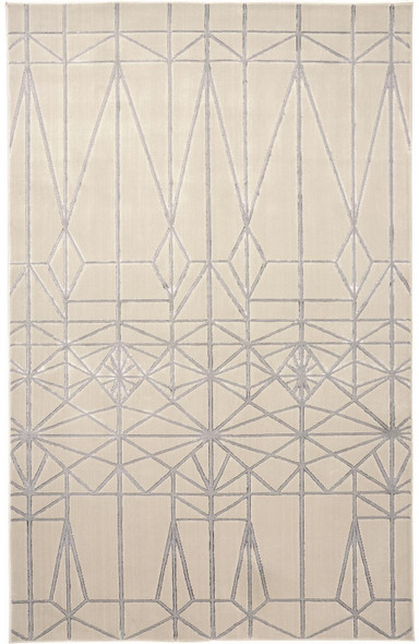 7' X 10' White Silver And Gray Geometric Stain Resistant Area Rug
