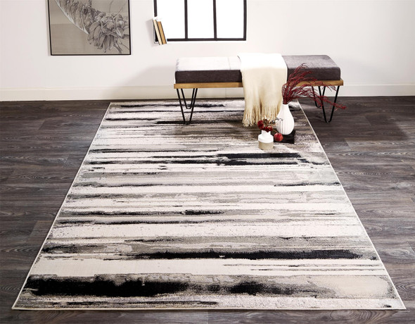 8' X 10' Silver Gray And Black Abstract Area Rug