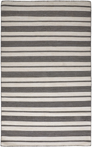 8' X 11' Black And White Striped Dhurrie Hand Woven Stain Resistant Area Rug