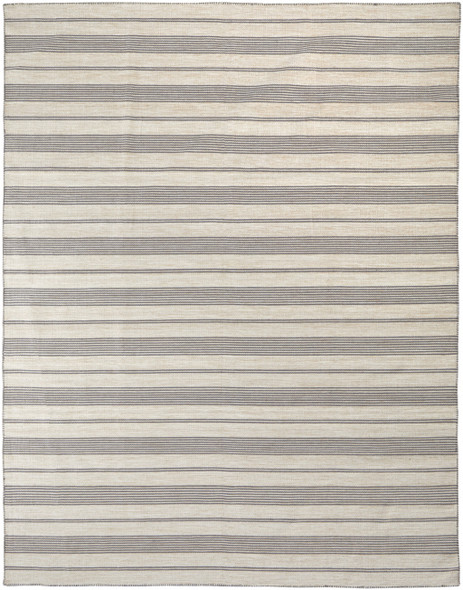 5' X 8' Gray And Ivory Striped Dhurrie Hand Woven Stain Resistant Area Rug