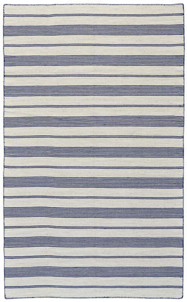4' X 6' Blue And Ivory Striped Dhurrie Hand Woven Stain Resistant Area Rug