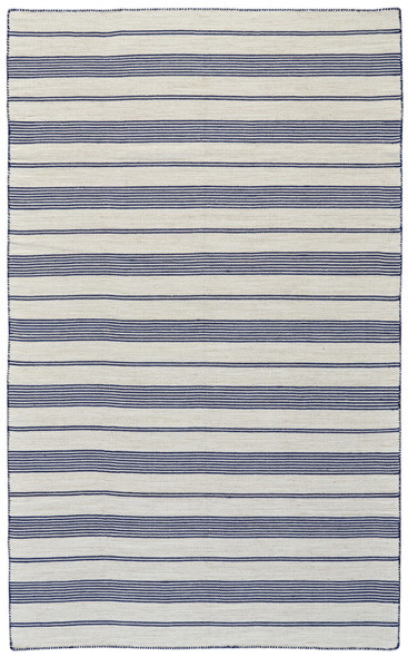 8' X 11' Blue And Ivory Striped Dhurrie Hand Woven Stain Resistant Area Rug