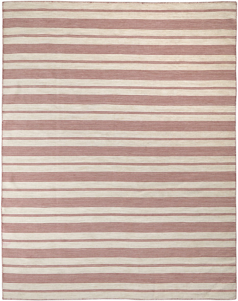 8' X 11' Red And Ivory Striped Dhurrie Hand Woven Stain Resistant Area Rug