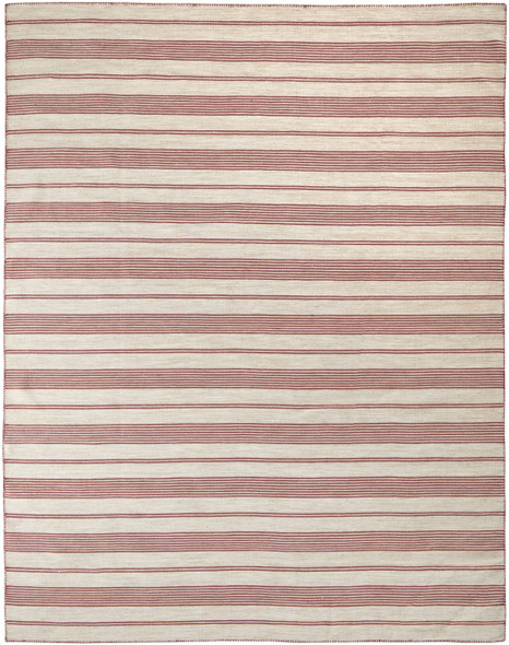 10' X 14' Red And Ivory Striped Dhurrie Hand Woven Stain Resistant Area Rug