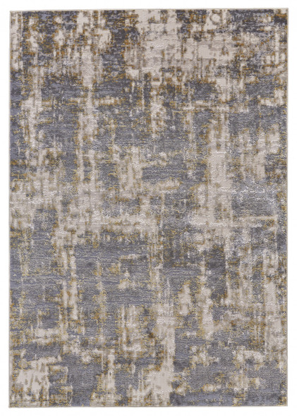 8' X 11' Gray And Gold Abstract Stain Resistant Area Rug