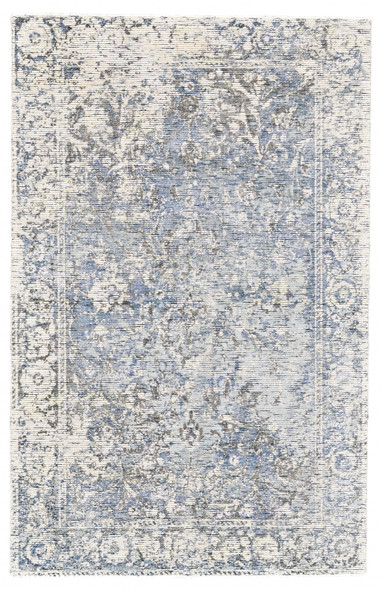 5' X 8' Blue Ivory And Gray Abstract Hand Woven Area Rug