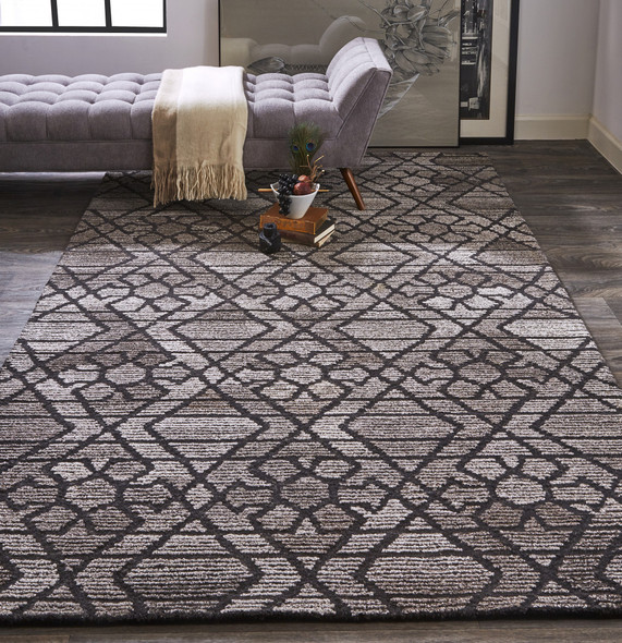 5' X 8' Taupe Black And Gray Wool Paisley Tufted Handmade Area Rug