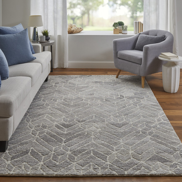 2' X 3' Taupe Gray And Ivory Wool Geometric Tufted Handmade Area Rug