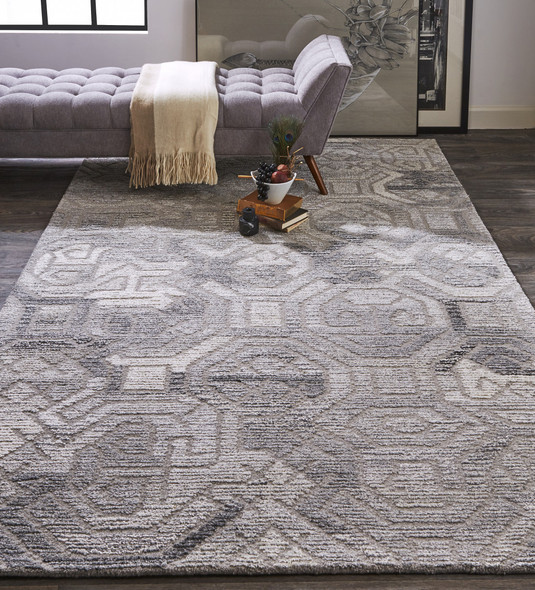 5' X 8' Gray Ivory And Taupe Wool Abstract Tufted Handmade Area Rug
