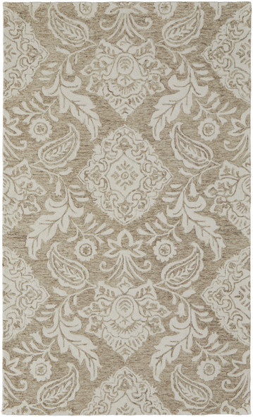 2' X 3' Tan And Ivory Wool Paisley Tufted Handmade Stain Resistant Area Rug